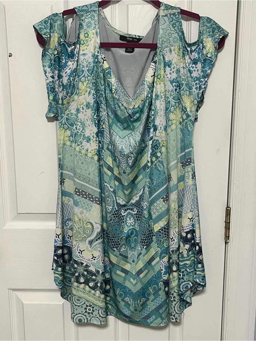 Style & Co Teal Patterned Off-Shoulder Women's Tunic Too